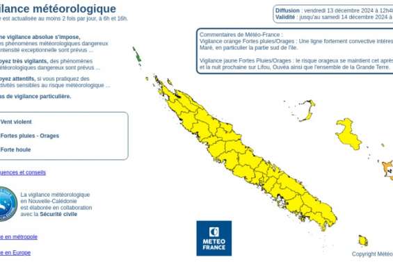 L’ensemble du pays placé en vigilance jaune fortes pluies et orages, Maré en vigilance orange