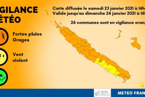 [MÀJ] Vigilance orange fortes pluies/orages sur tout le pays (sauf l’île des Pins et de Nouméa à Moindou)